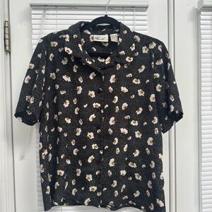 Vintage Daisy Black Button-Up Shirt
